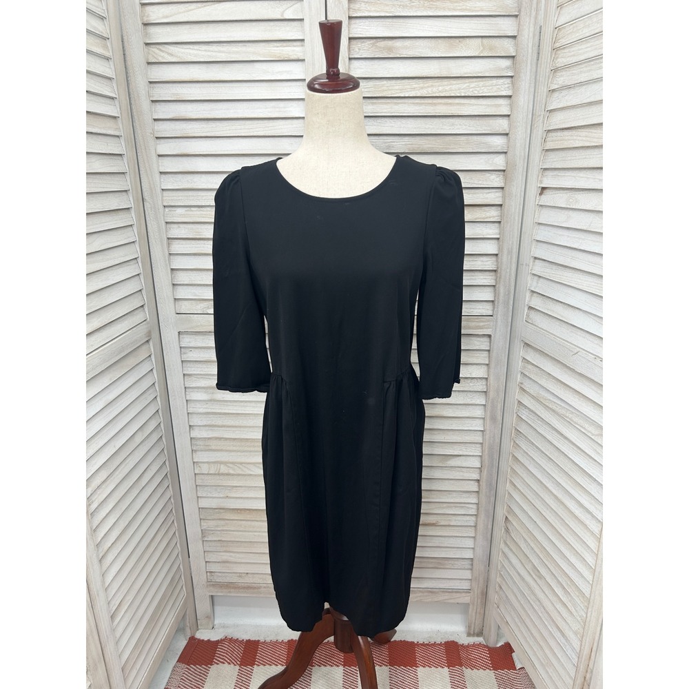 Love Moschino Dress Size 4 Black 3/4 Sleeve Logo Patch LBD Preppy Work Dress